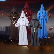 Adult Medieval Monk Friar Robe Hood Cloak Halloween Wizard Stage Costume Cosplay