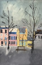 Paysage, Maisons, Gouache