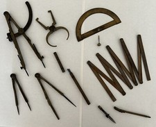 Anciens outils cuivre laiton compas épaisseur Maître à danser rapporteur mètre