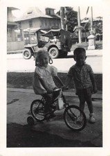 OLD PHOTO GUIANA 1950 IN CAYENNE TWO CHILDREN AND THEIR LITTLE BIKE