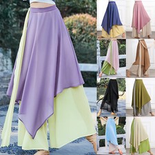 Womens Culottes Contrast Color Pants Chiffon Trousers Dance Pantskirt Training