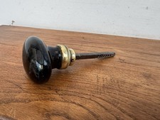 Ancienne  poignée de porte ovale en porcelaine noire Tour En Laiton + Carré 6mm