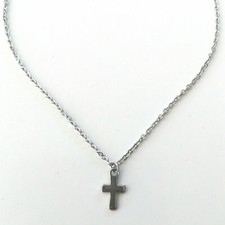 COLLIER CHAINE ARGENTE 40,6cm PENDENTIF CROIX ACIER INOXYDABLE HYPOALLERGENIQUE