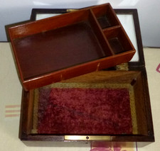 Ancienne Boîte en bois à  bijoux,  début XXe, intérieur d'origine