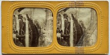 Vintage Damaged Albumin Hydraulic Engine Mill c1865 Photo Stereo Diorama