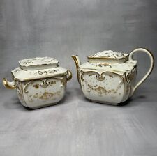 Ancien théière et sucrier en porcelaine de Paris XIX / 19 ème blanche et doré