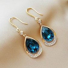 Boucles d'oreilles pendentes goutte d'eau cristal swarovski bleu canard