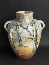 Ancien vase céramique signé Narbon d'Honore Delphin Massier Vallauris forêt 1900