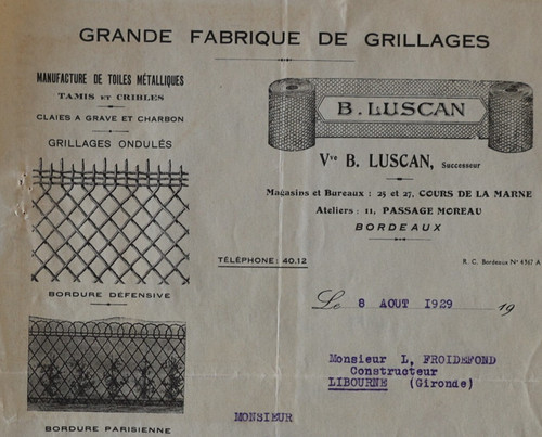 Invoice bordeaux 1929 grill - invoice,