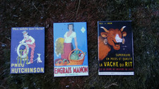 LOT 3 VINTAGE ADVERTISING ENAMEL MAGNETS BRANDS A3 GENUINE EMAIL FRANCE