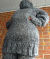 CHUNKY MIXED GREYS HAND KNIT MOHAIR, ALPACA ,ARAN WOOL, LONG FIT SWEATER