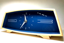 VTG USSR MAJAK Mechanical Desk Clock 1960s Space Age MCM Blue Dial PRO SERVICED