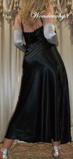 Vtg Black Long Satin Nightgown Negligee Bust 44 46 2X