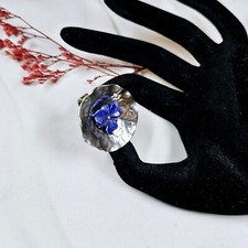 Bague Artisan Argent 925 Martelé Fleur Verre Dépoli Taille 54 5,5 G Ajustable