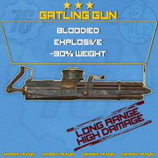 FALLOUT 76 PC BLOODIED EXPLOSIVE GATLING GUN -90% WEIGHT LONG RANGE HIGH DAMAGE