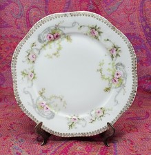 VTG Zeh Scherzer ZS & Co 7.5" Salad Plate w Pink Roses Gray Swag Mignon Bavaria 