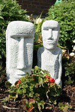 Statue Île de Pâques Visages Set Figurine Jardin Résistant au Gel Moai Déco