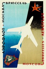 AVIATION AEROFLOT 1958 MOSCOU BRUXELLES - POSTER HQ 40x60cm d1 AFFICHE VINTAGE