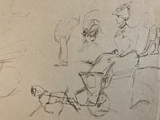 Très Beau Dessin XIXe Ancien Encre Cheval Femme Chevaux Calèche A Identifier Art