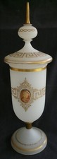 Hand Painted Opaline Cotton Pot - Cameo Style - French Glass - REF 4318