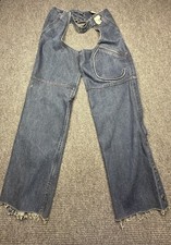 Sports Gallery Denim Chaps Womens Medium Blue Jean Western Snap Button Frayed