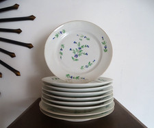 9 assiettes dessert porcelaine de Paris anciennes XIX ème décor barbeaux bleuets