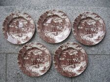 5 Assiettes  Dessert FAÏENCE ANGLAISE J.BROADHURST BRUN 20,5 cm