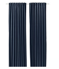NIP 4 Panels IKEA Sanela Velvet Curtains (2 pair) 100% Cotton Dark Blue 55"x98"