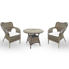 Lot De 2 Fauteuils Avec 1 Petite Table Kariba En Rotin Gris Oreillers Cadeau