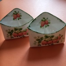 Pair of Lazeyras Limoges porcelain menu holders strawberry decor