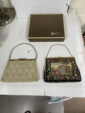 Two Vintage Morabito Clutch Paris Beads Formal Evening Embroider Floral Design 