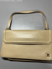 Bruno Magli Womens Cream Leather Classic Inner Pockets Travel Top Handle Bag
