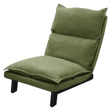 Chaise de sol vert housse en lin fauteuil de relax dossier réglable 90° à 180°