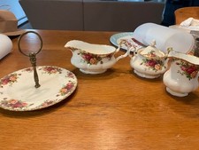 Royal Albert Old Country Roses Covered Sugar Bowl, Creamer, Gravy Boat 