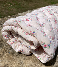 Antique French Petite Hand Stitched Ditsy Floral Boutis Quilt 1930s 3ft x 4ft