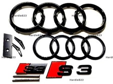 Audi S3 Gloss Black Badge Set Front Rear Rings Grille Badge Boot Emblem 8V 8Y 8P