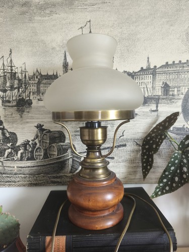 Lampe bois laiton - bois, et