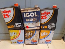 VINTAGE 6 BIDONS D'HUILE METAL IGOL RALLYE ZS GTZ ANTIGEL DECO GARAGE OIL CAN