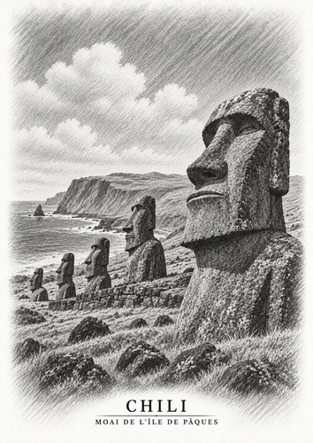 Affiche moai île de - a4,