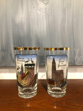 2 ANTIQUE ENAMELLED BEER GLASSES "GRUSS aus STASSBURG" Munster, Storchennest
