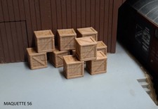 ho lot 10 petites caisses bois z 1/87 ou 1/43 décor train  maquette 56 modélisme