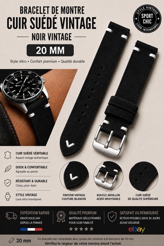 Bracelet montre cuir suédé