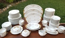 Antique Early 1900's French Limoges Pink Floral & Gilt Complete Service for 12