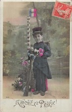 CP PATRIOTIC LOVE AND HOMELAND CHILD SOLDIER FLOWERS BORDER POST - 12921