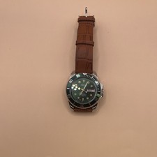 Seiko Automatic Watch Mens Day Date Diver Style Green Bezel Japan Movt 300M