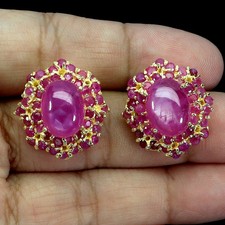925 Argent Sterling Boucles Ovale Rubis 12x9mm Naturel Pierre Précieuse Bijoux