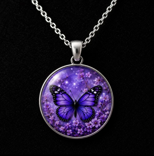 Collier papillon violet - violet, fait