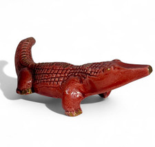 Crocodile faience signé Les potiers d'Accolay ceramique 1950 era Capron Picault