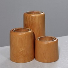 Ensemble de 3 bougeoirs photophores modernistes bois tourné 1970s