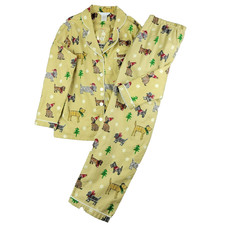 The Company Store pajama set womens large 100% cotton flannel Christmas dogs